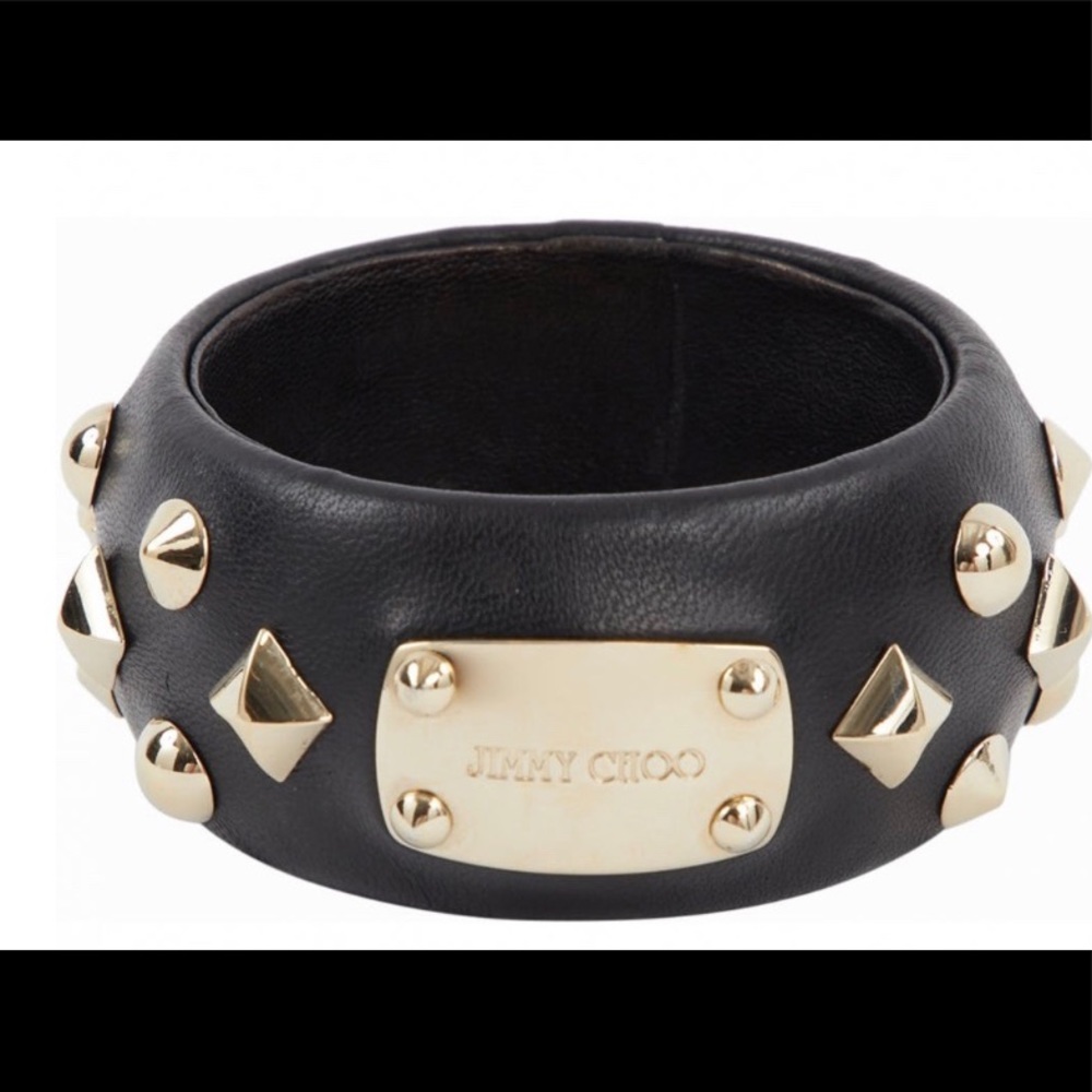 JIMMY CHOO black leather bracelet with gold studs